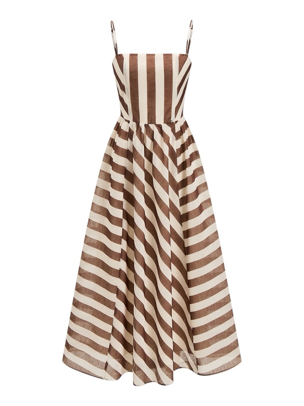 Commense Brown Cream Striped Organza Cami Maxi Midi Dress Small NWT